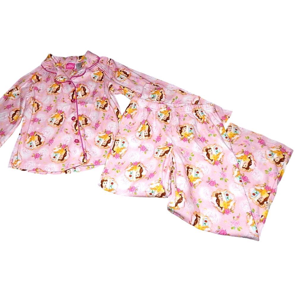 Disney Princess girls small 6/6X pink Belle long sleeve button pajama set